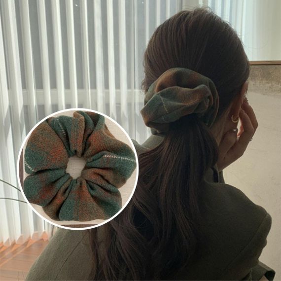 シュシュ チェック柄 ヘアゴム ツイード ヘアアクセサリー シンプル 上品 ヘアアクセ 秋冬 レディース 大人っぽい 髪ゴム まとめ髪 髪飾り かわいい おしゃれ プレゼント