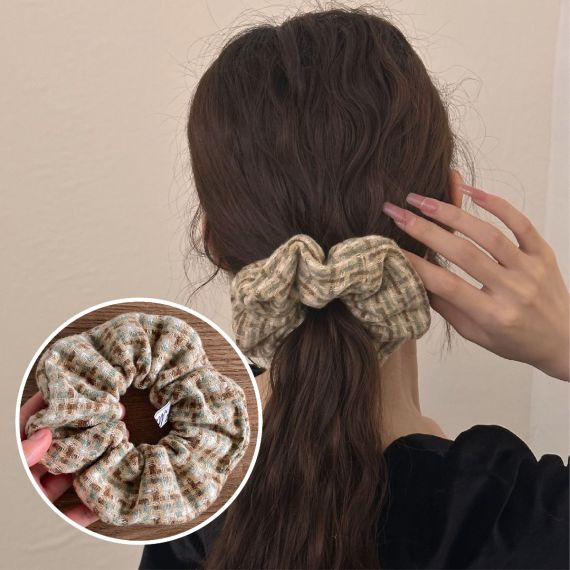 シュシュ ツイード柄 ヘアアクセサリー シンプル オフィス パイピング 上品 ヘアアクセ 秋冬 レディース 大人っぽい かわいい おしゃれ プレゼント