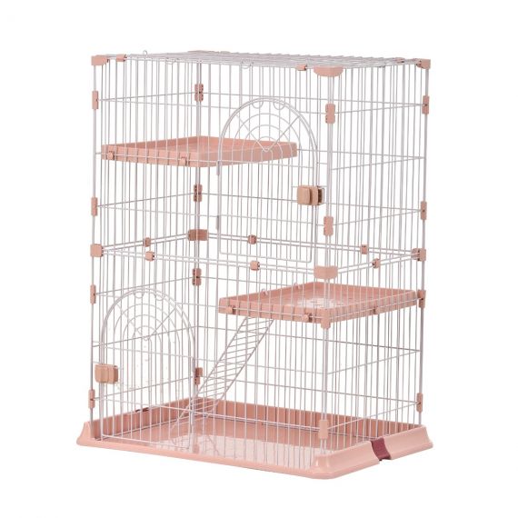 おしゃれ 猫 ケージ キャットケージ 2段 猫ゲージ おしゃれ キャットハウス ネコ ハウス 多段 留守番 保護 脱走防止 多頭飼いペットケージ【ピンク】【M　サイズ】