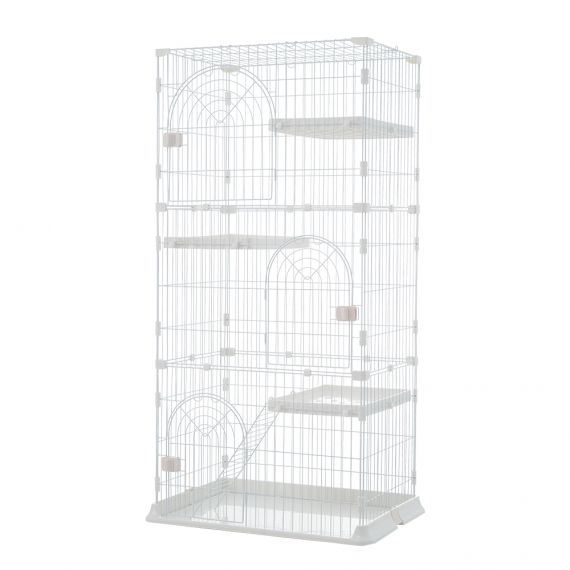 おしゃれ 猫 ケージ キャットケージ 3段 猫ゲージ おしゃれ キャットハウス ネコ ハウス 多段 留守番 保護 脱走防止 多頭飼いペットケージ【ホワイト】