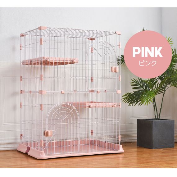 おしゃれ 猫 ケージ キャットケージ 2段 猫ゲージ おしゃれ キャットハウス ネコ ハウス 多段 留守番 保護 脱走防止 多頭飼いペットケージ【ピンク】