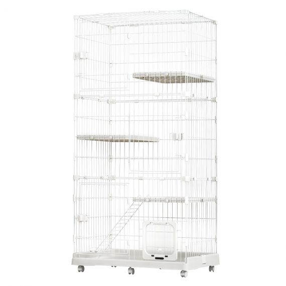 猫 ケージ 収納型 キャットケージ 3段 1段2段可能 キャスター付 キャットハウス 【ホワイト】