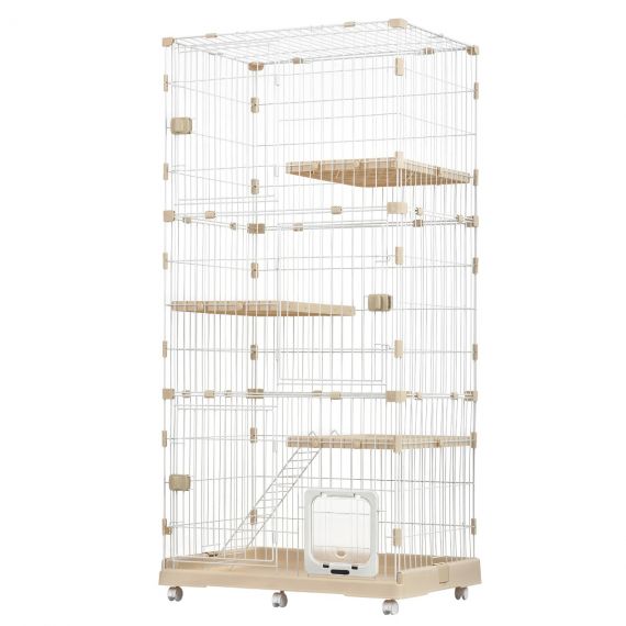 猫 ケージ 収納型 キャットケージ 3段 1段2段可能 キャスター付 キャットハウス 【ベージュ】