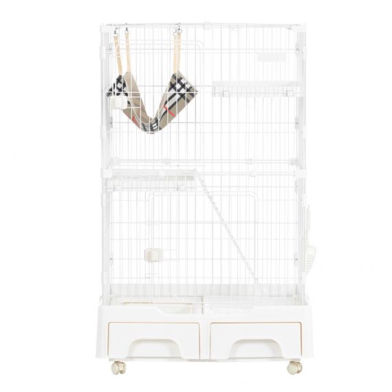 猫 ケージ キャットケージ 2段 猫トイレ付 キャスター付 ハンモック付 猫ゲージ おしゃれ キャットハウス ネコ ハウス 多段 留守番 保護 脱走防止 多頭飼い 多頭 スチール ペットケージ 新作