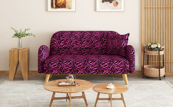 2人ソファ、ファブリックソファ、簡単ソファ、クッション1個付き、木脚付き、脚なしで利用可能取 り外し可能