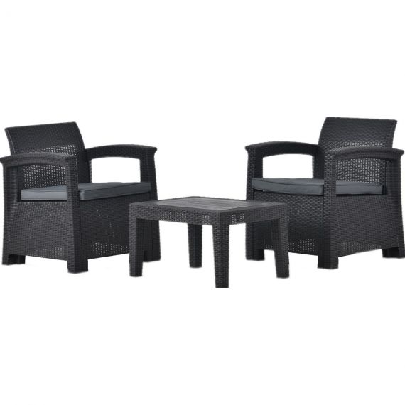 ラタン調 ガーデンファニチャー 3点 ガーデンテーブル ガーデンチェアー ラタン調 テーブル 家具 樹脂 ホテル カフェ ベランダ テラス 屋外家具 高級 ソファ ガーデンソファー ガーデニング 新作自信作【グレー】